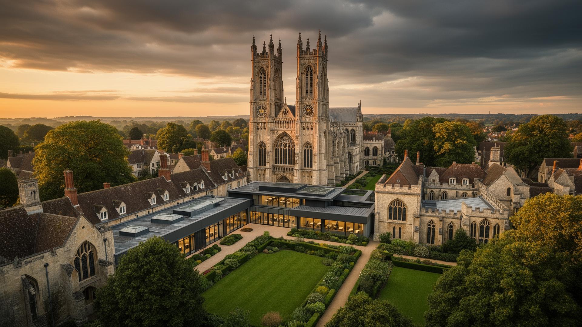 Canterbury Cathedral Lodge and Canterbury Cathedral aerial view